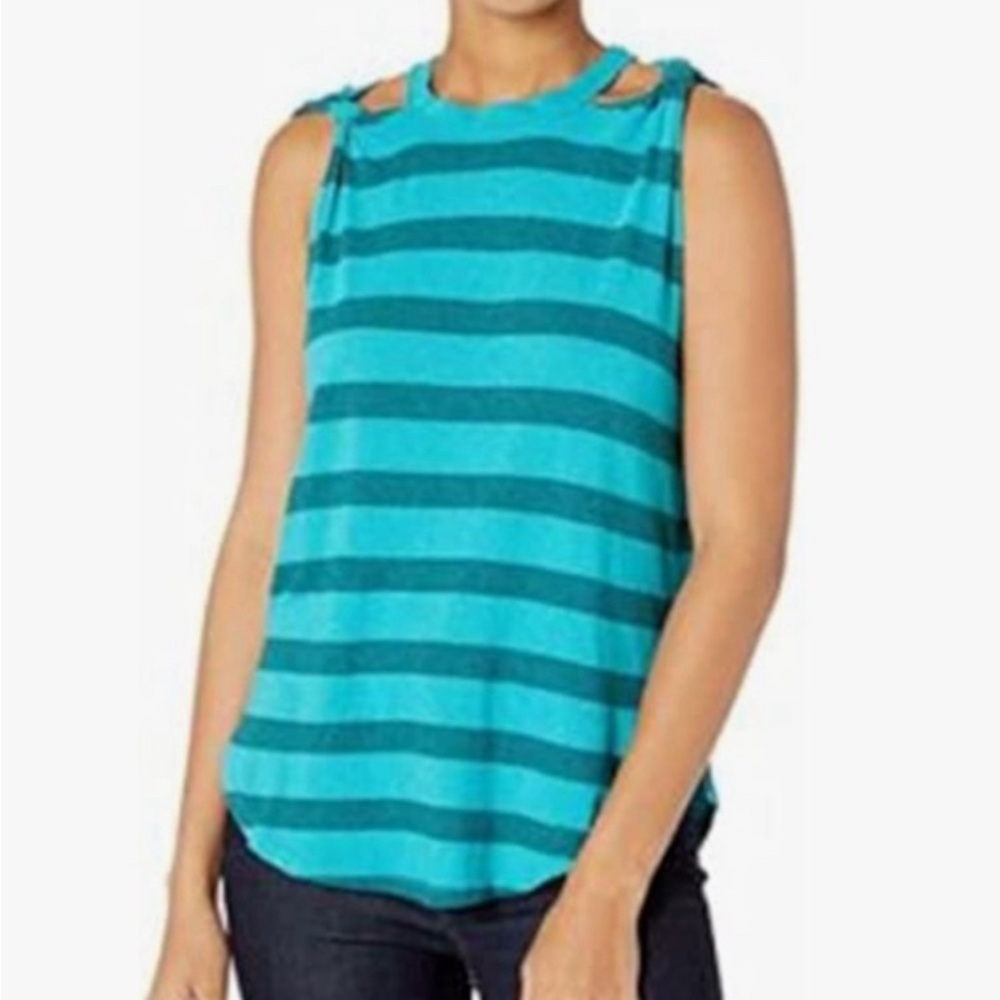NWT! Free People We The Free Jungle Teal Striped Knotted Twist Tank Top Sz XS